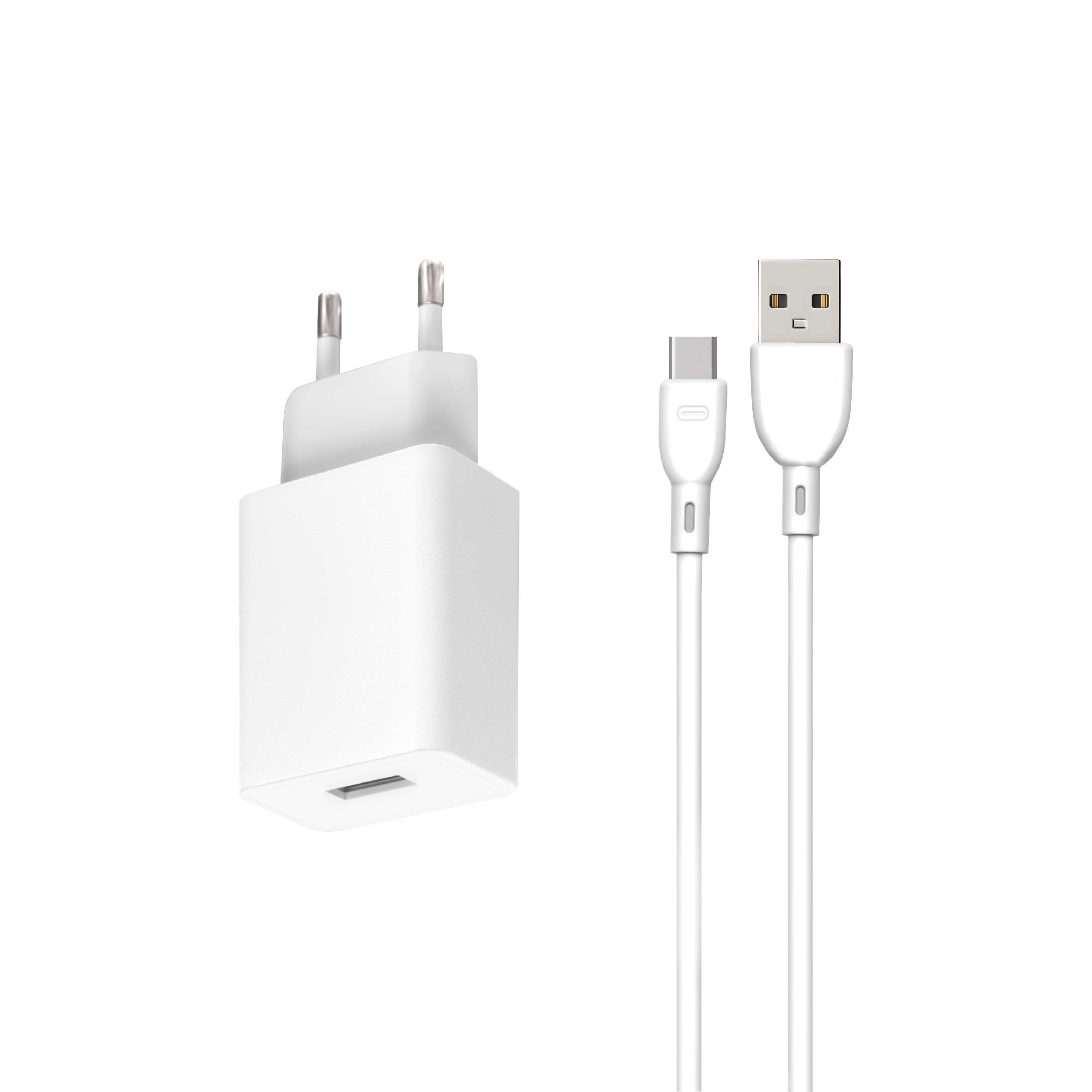 BLACKWAVE Caricatore da muro 12W USB-A + CAVO USB-C 2,4A BIANCO BL02C
