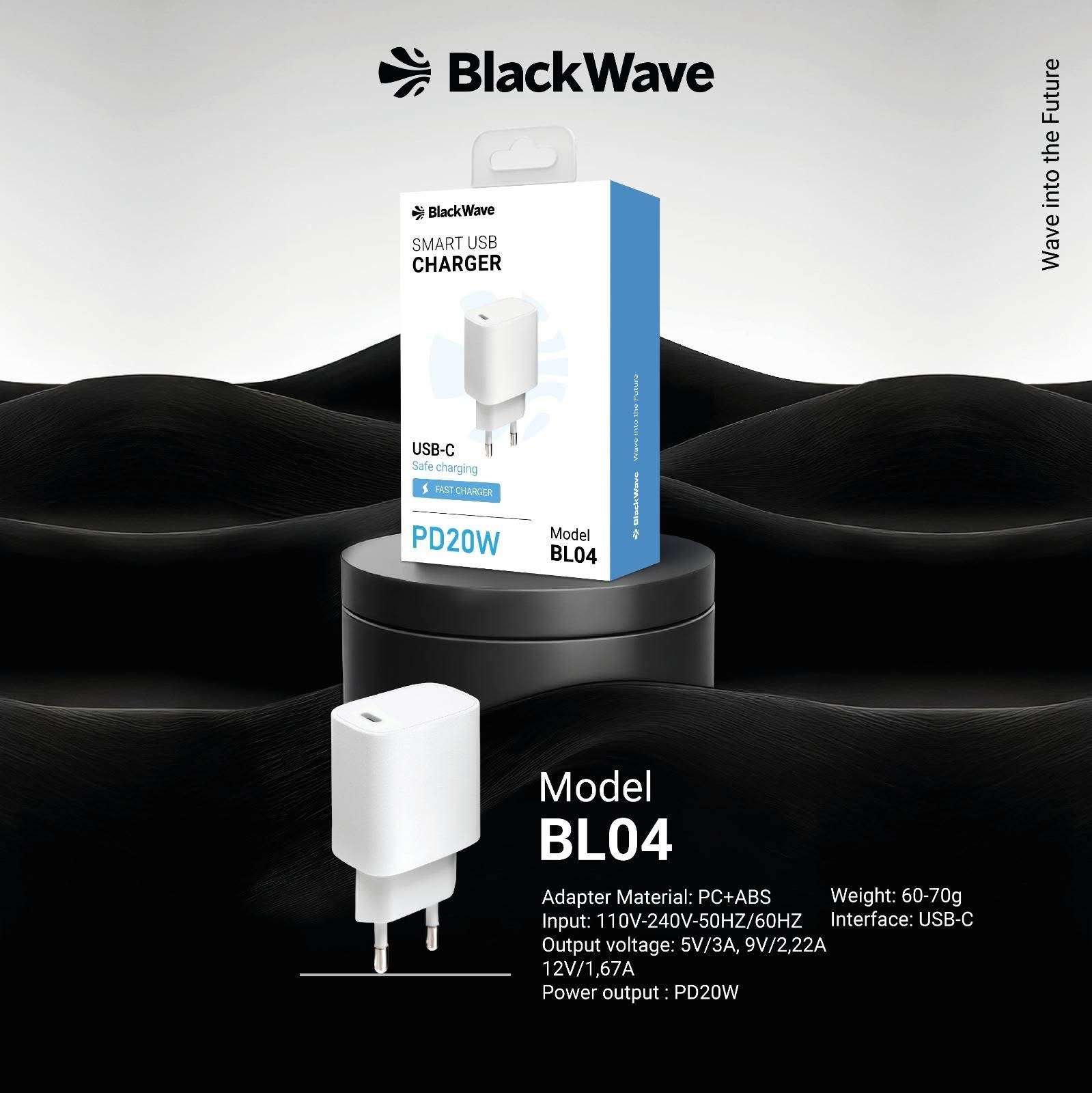 BLACKWAVE Caricatore da muro 20W USB-C BIANCO FAST CHARGER BL04