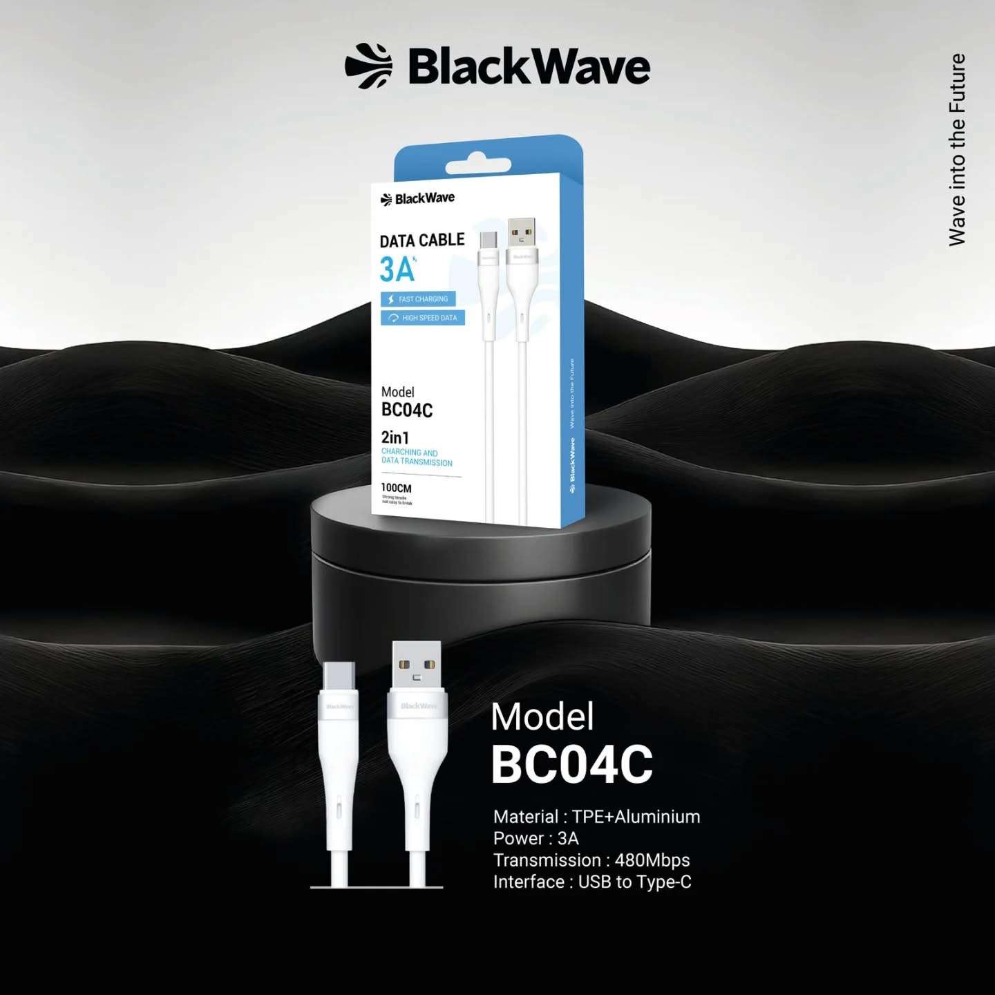BLACKWAVE CAVO DATI USB-A TO USB-C 3A BIANCO 1MT BC04C