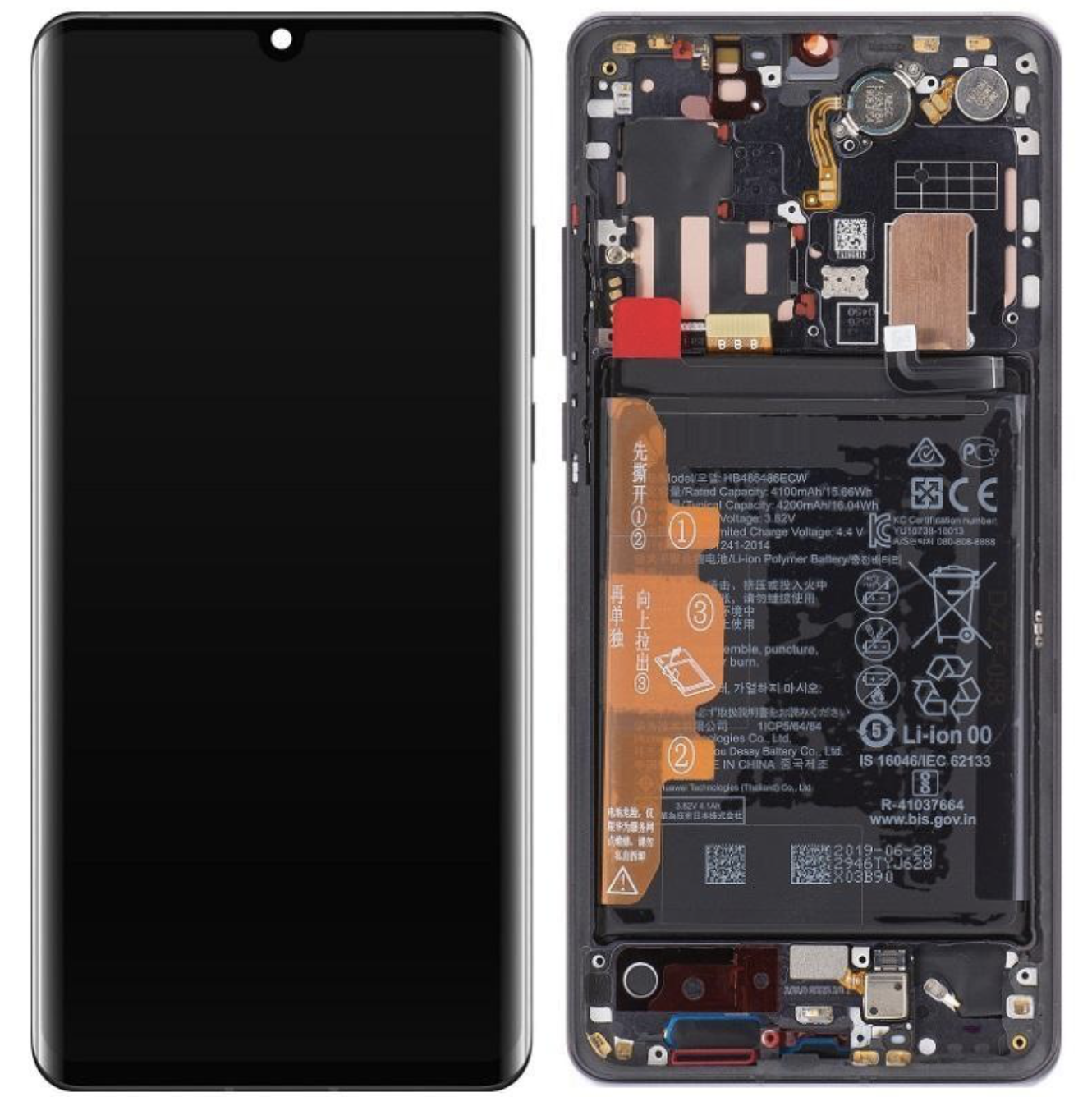LCD + FRAME NERO + BATTERIA PER HUAWEI P30 PRO NERO VOG-L29 VOG-L09 SERVIC PACK