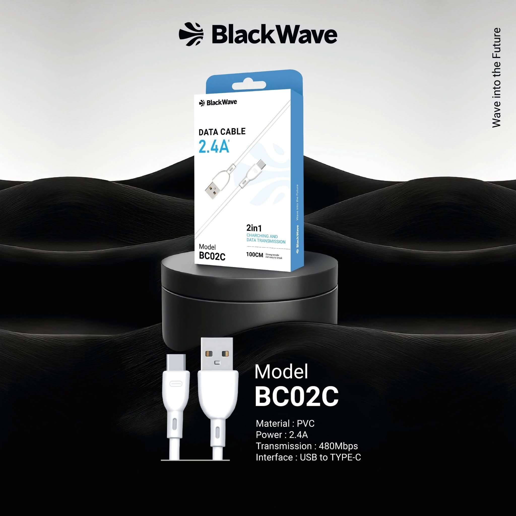 BLACKWAVE CAVO DATI USB-A TO USB-C 2,4A BIANCO 1MT BC02C